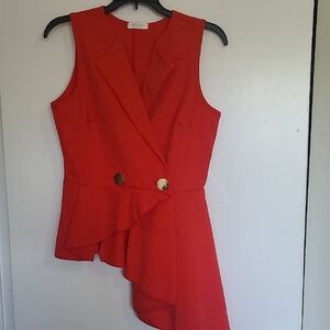 Red Asymmetrical Peplum Skirt Cocktail